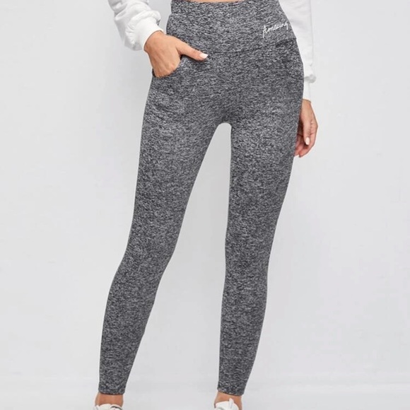 Pants - Light Grey Waistband Leggings with Pockets in L